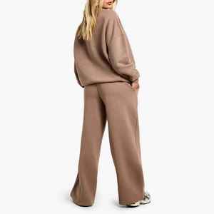 Ensemble de survêtement 2 pièces élégant pour femme, imprimé en relief personnalisé, en molleton de coton oversize, vente en gros - Product Image 4