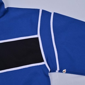 เสื้อแจ็คเก็ตครอปผู้หญิงสีน้ำเงินแบบใหม่ แขนยาว คอตั้ง ซิปด้านหน้า ตัดต่อสี ระบายอากาศได้ดี ผลิตจากโพลีเอสเตอร์ ความยาวสั้น - Product Image 6