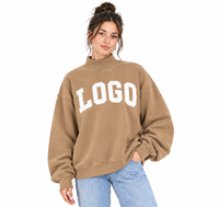 Pabrik Cetak Logo Kustom Sweatshirt Wanita Ukuran Besar Desain Baru Warna Terang Kerah Mockneck Bahan Fleece Berkualitas Tinggi Musim Dingin