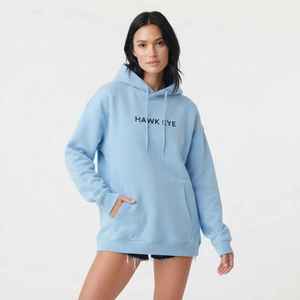 Women <b>Light</b> <b>Blue</b> Oversized Hoodie Letter Print Drop Shoulder Pullover Sweatshirt Front Pocket Hooded <b>Top</b> - Product Image 1