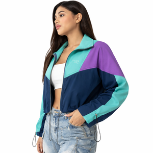 Chaqueta cortavientos retro de nailon con bloques de color para mujer, al por mayor, con cremallera frontal personalizada, ropa exterior informal de moda, proveedor B2B de chaquetas para hombre - Product Image 3