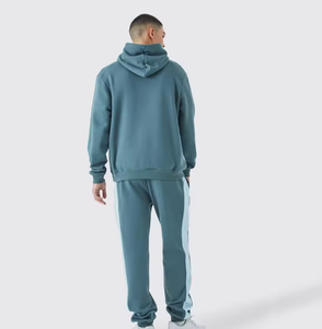 ชุดเซ็ตฮู้ดดี้บล็อกสีสำหรับผู้ชาย ชุดลำลองแบบสปอร์ต ชุดออกกำลังกายสองชิ้น พร้อมโลโก้สั่งทำ - Product Image 2