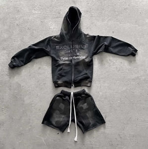 2024 Men Summer Solid Color Hoodie <b>Short</b> Set 2 Piece Custom Streetwear Breathable Men's <b>Hoodies</b> <b>Shorts</b> Sets - Product Image 3