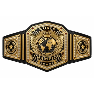 Ceinture Champion unisexe en cuir avec plaques métalliques dorées et motif d'aigle rouge pour les arts martiaux, la lutte, les sports et les récompenses - Product Image 3