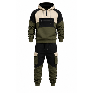 <b>Men</b> Utility Cargo Hoodie Tracksuit Set <b>Pullover</b> Hooded Sweatshirt Matching Cargo Jogger Pants Multi Pocket - Product Image 3