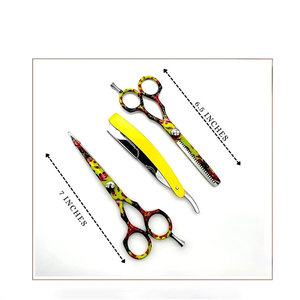 Professional Stainless Steel Multicolored Paper Coated Hair Cutting and Thinning Scissors <b>Set</b> with Barber <b>Razor</b> Kit - Product Image 1