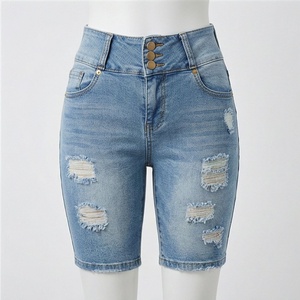Shorts en jean déchirés pour femmes, couleur personnalisée, jeans coupés, demi-pantalons, tenue décontractée d'été, mode tendance, streetwear, Y2K - Product Image 1
