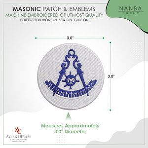 Écusson brodé Maître Maçon, thermocollant, sur toile, broderie bleue sur fond blanc, pour chapeaux et vêtements - Product Image 3