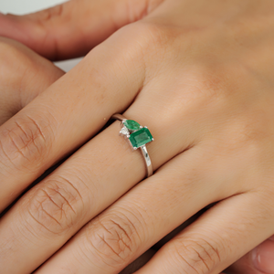 Elegant New Design 925 Sterling <b>Silver</b> Natural <b>Emerald</b> Gemstone & Diamond <b>Ring</b> Everyday Wear Fine Jewelry - Product Image 4