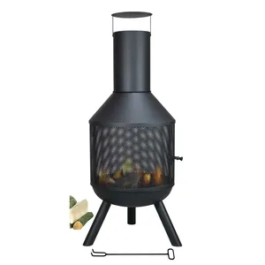 Brasero extérieur à bois avec écran en maille et cheminée, chauffage de patio pour jardin et camping - Product Image 1