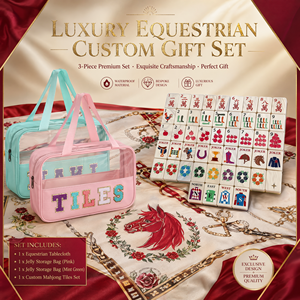 Premium American Mahjong Set: <b>Fire</b> Horse Year Mahjong. Core Three-Piece Set: Tiles, <b>Mat</b> and Bag. Perfect Starter Set - Product Image 1