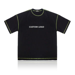 Camiseta de Algodón Extra Grande para Hombre con Logotipo Personalizado, Manga Corta, Cuello Redondo, Ribete en Contraste, Estampado Informal en la Parte Delantera - Product Image 5