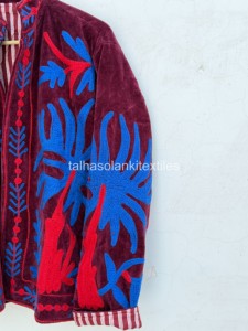 Embroidered Blazer <b>Women's</b> Mandarin Collar Full Sleeve Autumn <b>Velvet</b> Jacket Floral Embroidery Design - Product Image 4