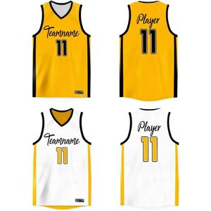 Maillot de basket-ball réversible personnalisé en gros pour les jeunes hommes enfants vêtements de basket-ball jaune et blanc personnalisés - Product Image 1