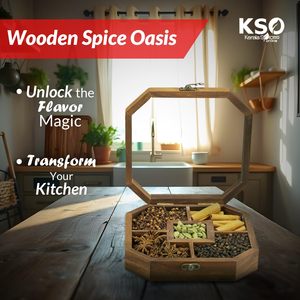 Boîte à épices en bois artisanale avec rangement compartimenté, design traditionnel sculpté pour la cuisine - Product Image 4