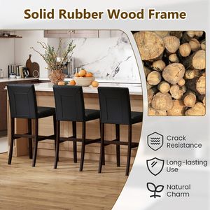 Set of 2 PVC <b>Dining</b> Leather Bar <b>Stools</b> with Solid Wood Legs - Product Image 6