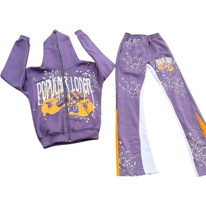 Survêtements unisexes personnalisés avec logo, à capuche, en polyester/coton épais, avec cordon de serrage, couleur unie, décontractés, évasés, pour l'hiver, impression sérigraphique, pour le jogging - Product Image 1