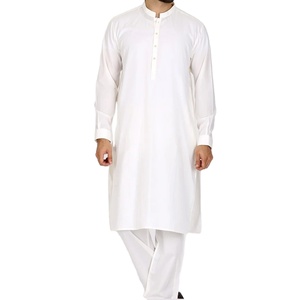 Dernier design de shalwar kameez pour hommes, en polyester, couleur blanche, costumes formels de haute qualité, extensibles, séchage rapide, évacuation de l'humidité - Product Image 1