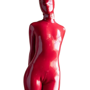 Mono rojo sin mangas de PU para mujer, ajustado, estilo bodycon, para discoteca, color liso, de alta elasticidad, spandex y nailon - Product Image 5
