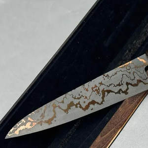 Couteau de cuisine artisanal haut de gamme en cuivre à motif damas avec manche en résine et bois, outil de cuisson professionnel pour chef, pour la maison - Product Image 3