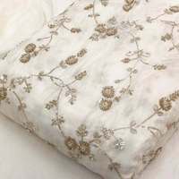 Tissu en maille de dentelle de couture nuptiale brodé de perles, tricoté 100% soie, écologique, respirant, pour la confection de vêtements, vente en gros
