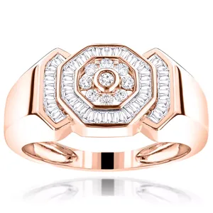 Bague de luxe pour homme EtherStar 1.00ct en or avec diamant de laboratoire, motif octogonal, baguette conique, grappe ronde et bande signet - Product Image 1