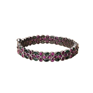 Exclusive Custom Design 925 Sterling Silver Oxidised Plated Stone Studded Women Kada Style Polki Bangles at Wholesale Price - Product Image 1