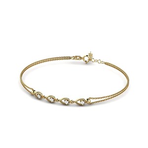 Pulsera de Plata de Ley con Circonita Transparente, Hecha a Mano en Turquía, Chapada en Oro, con Doble Cadena en Forma de Lágrima para Mujer, Elegante - Product Image 5