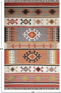 Alfombra Kilim de Lana Hecha a Mano Estilo Boho, Alfombra Tribal del Suroeste, Alfombra Geométrica en Tonos Tierra Neutros, Decoración Rústica para Piso de Casa de Campo - Product Image 3
