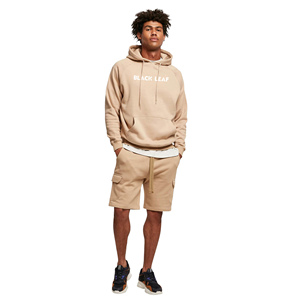 BLACK <b>LEAF</b> Custom Logo Men's Fleece Pullover Loose Fit Casual Autumn Sweatshirt Kangaroo Pocket Beige Color Raglan Sleeve - Product Image 4