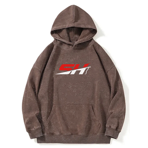 Sweat-shirts à capuche pour hommes, délavés à l'acide, unis et vierges, style streetwear, à épaules tombantes, en tissu épais, pour commande en gros - Product Image 6