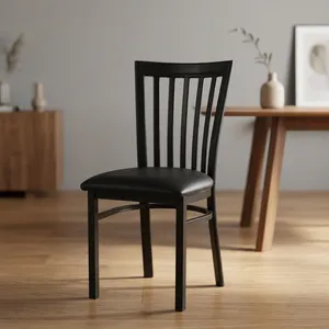 Fauteuil de salon moderne en cuir PU noir avec dossier à lattes et pieds en métal, design contemporain durable pour l'ameublement de la maison - Product Image 5