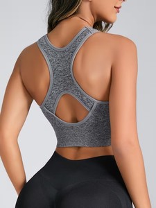 Soutien-gorge de sport fonctionnel pour femme, dos nageur, maintien moyen, extensible à l'avant, côtelé, col en V, anti-humidité - Product Image 2