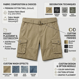 Beach Comfort High Street Solid Elastic Waistband Men's Casual Canvas Cargo Shorts Front Logo Eco-Friendly Loose Fit OEM Service - Product Image 6