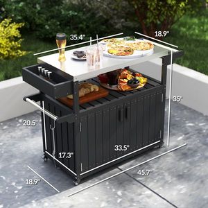 Carrello per Barbecue Portatile per Campeggio all'Aperto con Vano Portaoggetti - Product Image 4