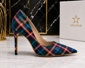 Escarpins de luxe écossais à talons hauts pour femmes, à bout pointu, avec logo de marque personnalisé - Product Image 2
