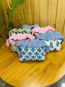 Soft cotton cosmetic organizer with decorative frill zipper <b>makeup</b> <b>case</b> travel quilted pouch beauty essentials holder For Gifts - Product Image 2