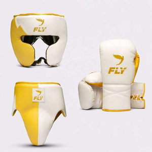 White Yellow Wholesale Customized Fly Training & Sparring Boxing Gear Set Gloves Headgear & <b>Groin</b> <b>Guard</b> Custom Fly Protection - Product Image 1