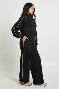 High Demand Custom Logo <b>Women</b> Half Zip Sweatshirt & Jogger Piping Detail Tracksuit Cotton Breathable Streetwear <b>Women</b> <b>Sweatsuits</b> - Product Image 3