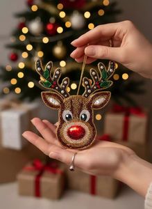 Handmade High Quality Rectangle Heart-Shaped Beaded Embroidered Hanging Christmas Tree Ornament Modern Holiday Decoration - Product Image 2