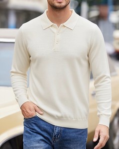 Pull en maille polyester/coton pour homme, léger et respirant, service OEM, couleur unie, col à revers, manches longues, couche de base décontractée pour le printemps - Product Image 1