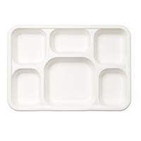 Assiette jetable en papier de canne à sucre 6 compartiments, compatible micro-ondes, plateau alimentaire à base d'amidon pour cafétéria et fête