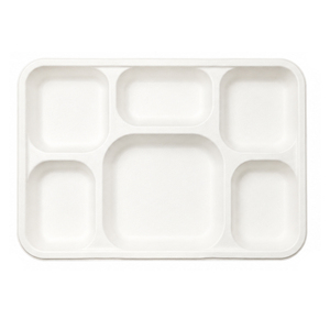 Assiette jetable en papier de canne à sucre 6 compartiments, compatible micro-ondes, plateau alimentaire à base d'amidon pour cafétéria et fête - Product Image 3