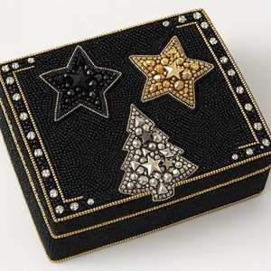 กล่องเครื่องประดับกำมะหยี่ปักลายลูกปัดคริสต์มาส B.H CRAFTS รูปทรงสี่เหลี่ยมผืนผ้า ลายดอกไม้ ดีไซน์หรูหรา กล่องเก็บของอเนกประสงค์สำหรับใช้ในบ้าน - Product Image 4