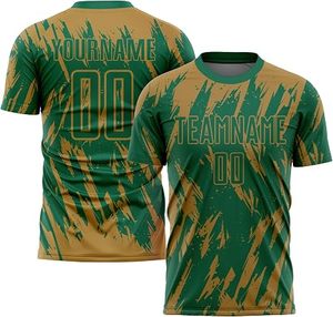 Camiseta de Fútbol Personalizada con Estampado Sublimado Verde Dorado, Nombre del Equipo 00, Cuello Redondo, Manga Corta, Transpirable, Poliéster, Ropa Deportiva Unisex para Adultos - Product Image 2