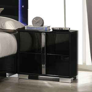 Comodino Moderno con Gambe Cromate, Colore Nero e Finitura UV, Elegante Tavolino da Notte per Camera da Letto - Product Image 5