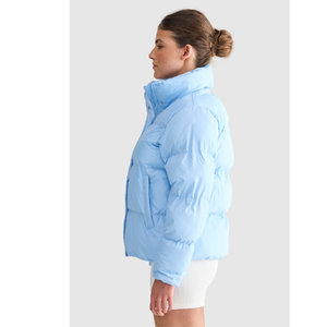Chaqueta Acolchada con Capucha Azul Claro para Hombre, Ropa de Invierno Informal, Cortavientos, Color Sólido, Cierre de Cremallera, Largo Corto - Product Image 2