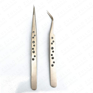 Professional Stainless Steel Eyelash Tweezers Satin Finish 9 Hole Design Pointed Tip Extension OEM <b>Tool</b> - Product Image 5
