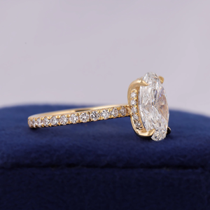 Oval Cut Diamond Engagement Ring White Gold Prong Setting Pave Band Classic Women's Fine Jewelry - Product Image 2