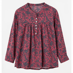 Blusa de Algodón Tejido con Diseño Floral de Última Tendencia para Mujer, Top de Verano de Manga Larga con Cuello en V, Túnica con Botones, Decoración Boho - Product Image 2